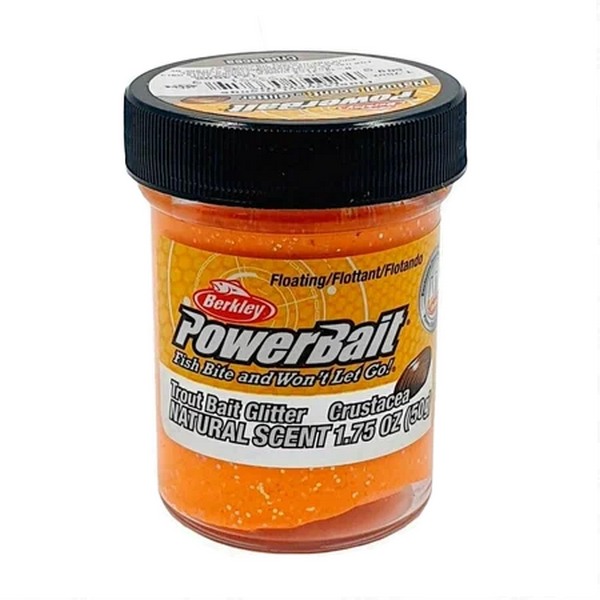 Паста форелевая светло оранжевая Berkley PowerBait®️ Glitter TROUT BAIT цвет Salmon Egg with Glitter