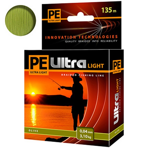 Плетеный шнур AQUA PE ULTRA LIGHT Olive 0,16mm 135m, цвет - оливковый, test - 10,20kg